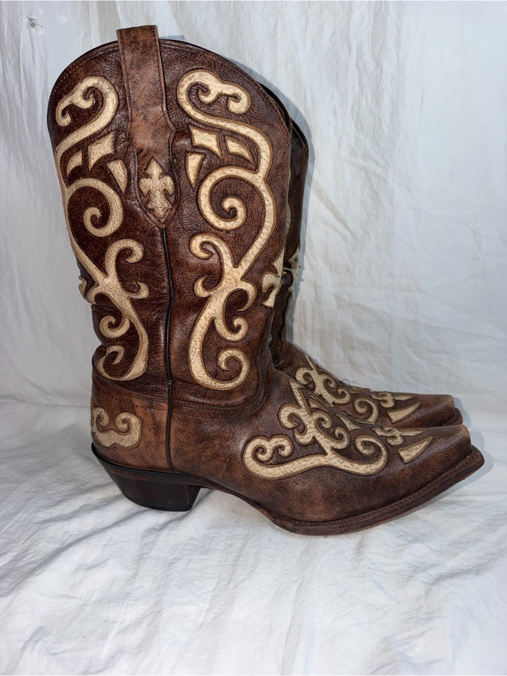 Tony Lama Earth Santa Fe Leather Snip Toe Western Boots VF3024 Size 9B